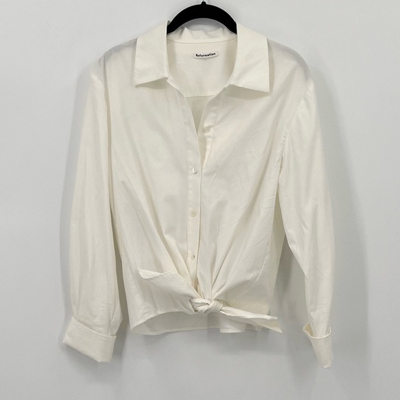 Reformation Cotton Anzio Button Down Knot Tie White Tee Shirt Cotton shirt - Picture 2 of 12